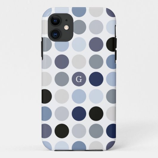 モダンブルーグレーの水玉模様モノグラム Case-Mate iPhoneケース (裏面)