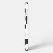 モダンブルーグレーの水玉模様モノグラム iPhoneケース (左側面)