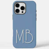 モダンブルーグレー モノグラムイニシャル モダン Case-Mate iPhoneケース (裏面)