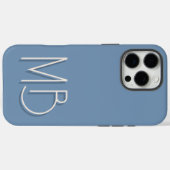 モダンブルーグレー モノグラムイニシャル モダン Case-Mate iPhoneケース (裏面 (横))