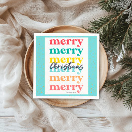 モダンブルーゴールドスター カラフル メリークリスマス スタンダードカクテルナプキン