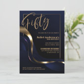 モダンブルーゴールド 50歳の誕生日パーティー 招待状 (スタンド正面)