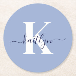 モダンブルースクリプトモノグラム ラウンドペーパーコースター