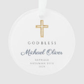 モダンブルースクリプト宗教的な少年の洗礼の写真 オーナメント (正面)
