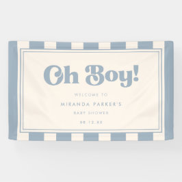 モダンブルーストライプの"Oh Boy!"ベビーシャワーウェルカム 横断幕