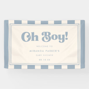 モダンブルーストライプの"Oh Boy!"ベビーシャワーウェルカム 横断幕