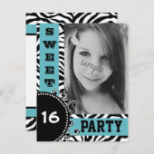 モダンブルーゼブラ スウィート16 バースデーパーティー 招待状 (正面/裏面)