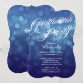 モダンブルータイポグラフィーボケ卒業パーティー 招待状 (正面/裏面)