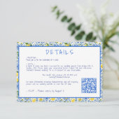 モダンブルータイルレモンの結婚式詳細QRコード エンクロージャーカード (スタンド正面)