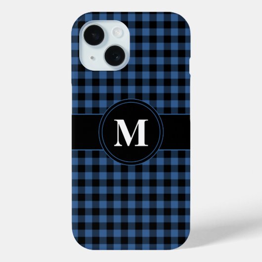 モダンブルーチェック柄モノグラム Case-Mate iPhoneケース (裏面)