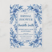 モダンブルーチノワ装飾 フラワーブライダルシャワー ポストカード (正面)
