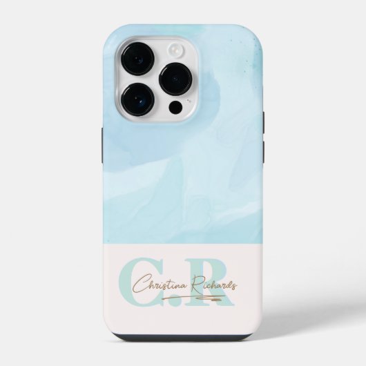 モダンブルーティール水彩 iPhoneケース (裏面)
