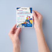 モダンブルーハウスクリーニングサービス編集可能 チラシ (手)