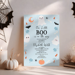 モダンブルーハロウィンリトルブーベイビーシャワー 招待状