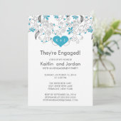 モダンブルーハートと花のエンゲージメントパーティー 招待状 (スタンド正面)