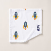 モダンブルーパーソナライズされたイエローグレー宇宙キッズ バスタオルセット (ウォッシュタオル)