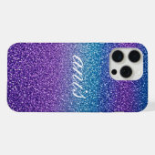 モダンブルーパープルラメ iPhoneケース (裏面横)