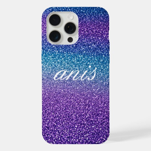 モダンブルーパープルラメ iPhoneケース (裏面)