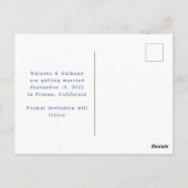 モダンブルーフォトウェディング セーブザデート ポストカード (裏面)