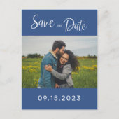 モダンブルーフォトウェディング セーブザデート ポストカード (正面)