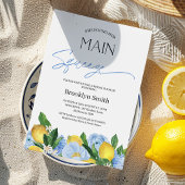 モダンブルーフラワーレモン ブライダルシャワー 招待状