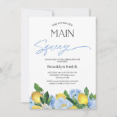 モダンブルーフラワーレモン ブライダルシャワー 招待状 (正面)