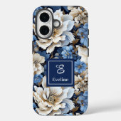 モダンブルーフラワー iPhoneケース 高級感のある花柄  Case-Mate iPhoneケース (裏面)