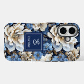 モダンブルーフラワー iPhoneケース 高級感のある花柄  Case-Mate iPhoneケース (裏面 (横))