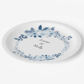 モダンブルーフレンチフラワーの結婚式 ペーパープレート (アングル)