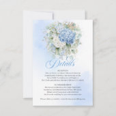 モダンブルーフローラルゴールドの結婚式詳細カード 出欠カード (正面)