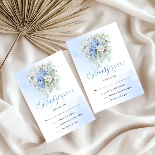 モダンブルーフローラルユーカリWedding RSVP