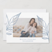 モダンブルーボタニカル写真クリスマス 招待状 (正面)