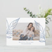 モダンブルーボタニカル写真クリスマス 招待状 (スタンド正面)