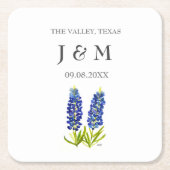 モダンブルーボ素朴ネカスタムボンギフト結婚ズ スクエアペーパーコースター (正面)