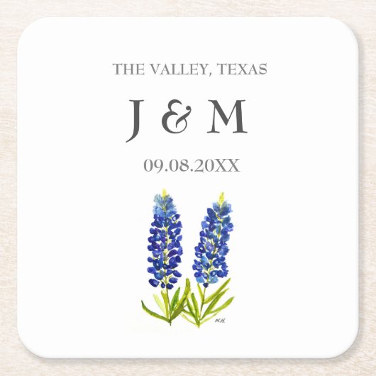 モダンブルーボ素朴ネカスタムボンギフト結婚ズ スクエアペーパーコースター (正面)