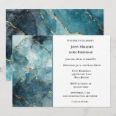 モダンブルーマーブル誕生日パーティー 招待状 (正面/裏面)