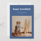 モダンブルーミニマルなハヌカの家族写真 シーズンカード (正面)