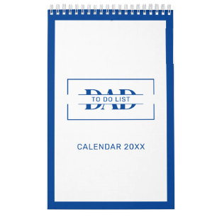 モダンブルーモノグラム 名前 To Do リスト 11” x 7" カレンダー