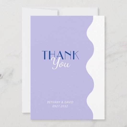 モダンブルーラベンダーウェー縁どプ写真結婚s サンキューカード (正面)