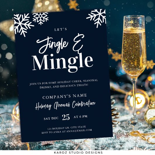 モダンブルー企業ホリデーパーティー招待状 箔シーズンカード