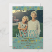 モダンブルー冬の雪の結晶パターン 招待状 (正面)