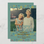 モダンブルー冬の雪の結晶パターン 招待状 (正面/裏面)