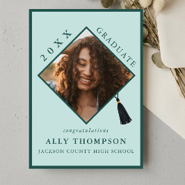 モダンブルー卒業帽の写真発表 招待状