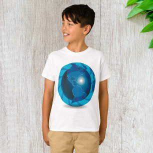 モダンブルー地球グローブ世界地図 Tシャツ
