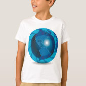 モダンブルー地球グローブ世界地図 Tシャツ (正面)