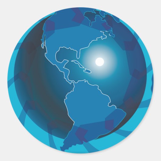 モダンブルー地球儀世界地図 ラウンドシール (正面)
