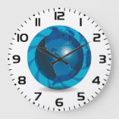 モダンブルー地球儀世界地図 ラージ壁時計 (正面)