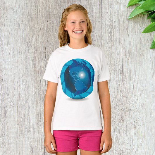 モダンブルー地球儀世界地図 Tシャツ