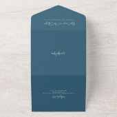 モダンブルー手書きスクリプト エレガントな結婚式 オールインワン招待状 (外側)
