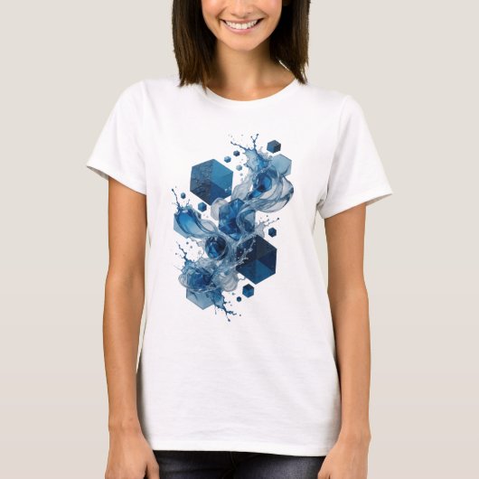 モダンブルー抽象芸術 ウェアラブルアート Tシャツ (正面)
